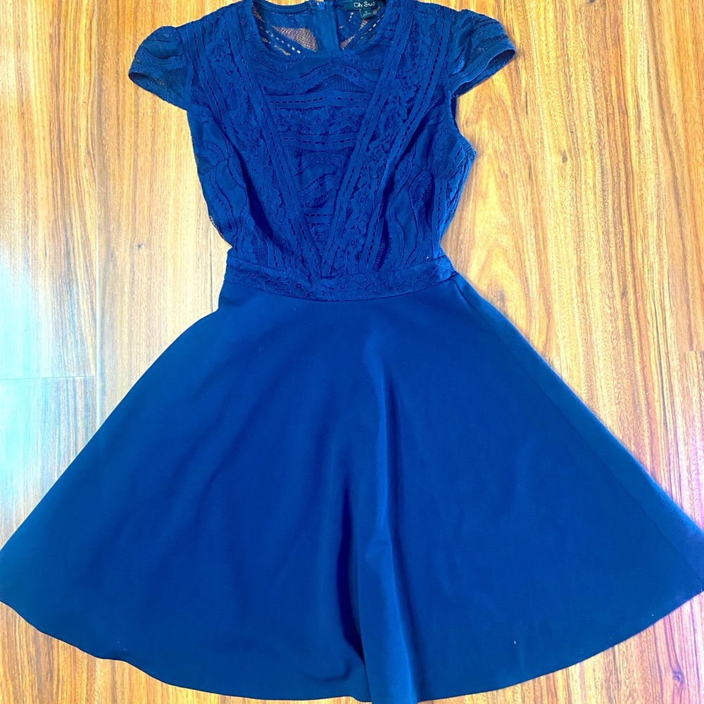 Dark blue gently used dress top piece flower stripe printed